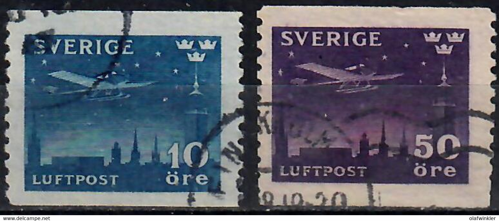 1930 Night Mail Aeroplane Facit 231-2 / Mi 213-4 / Sc C6-7 / YT A 4-5 Used / Oblitéré / Gestempelt [ls99] - Gebruikt