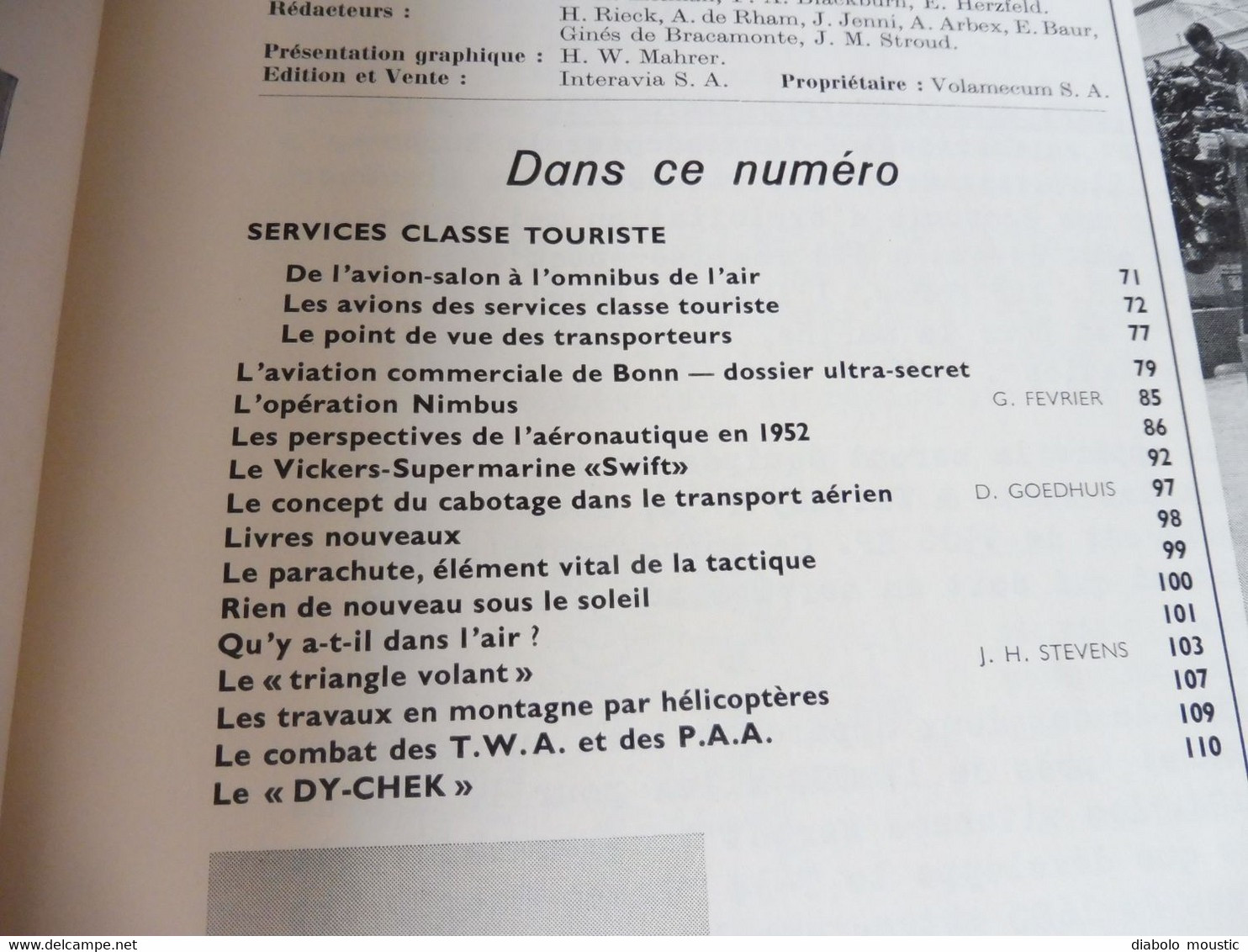 1952 INTERAVIA  - Le Parachute ; Combat Des TWA Et Pan American Airways; Opération "NIMBUS" ; Etc - Aviation