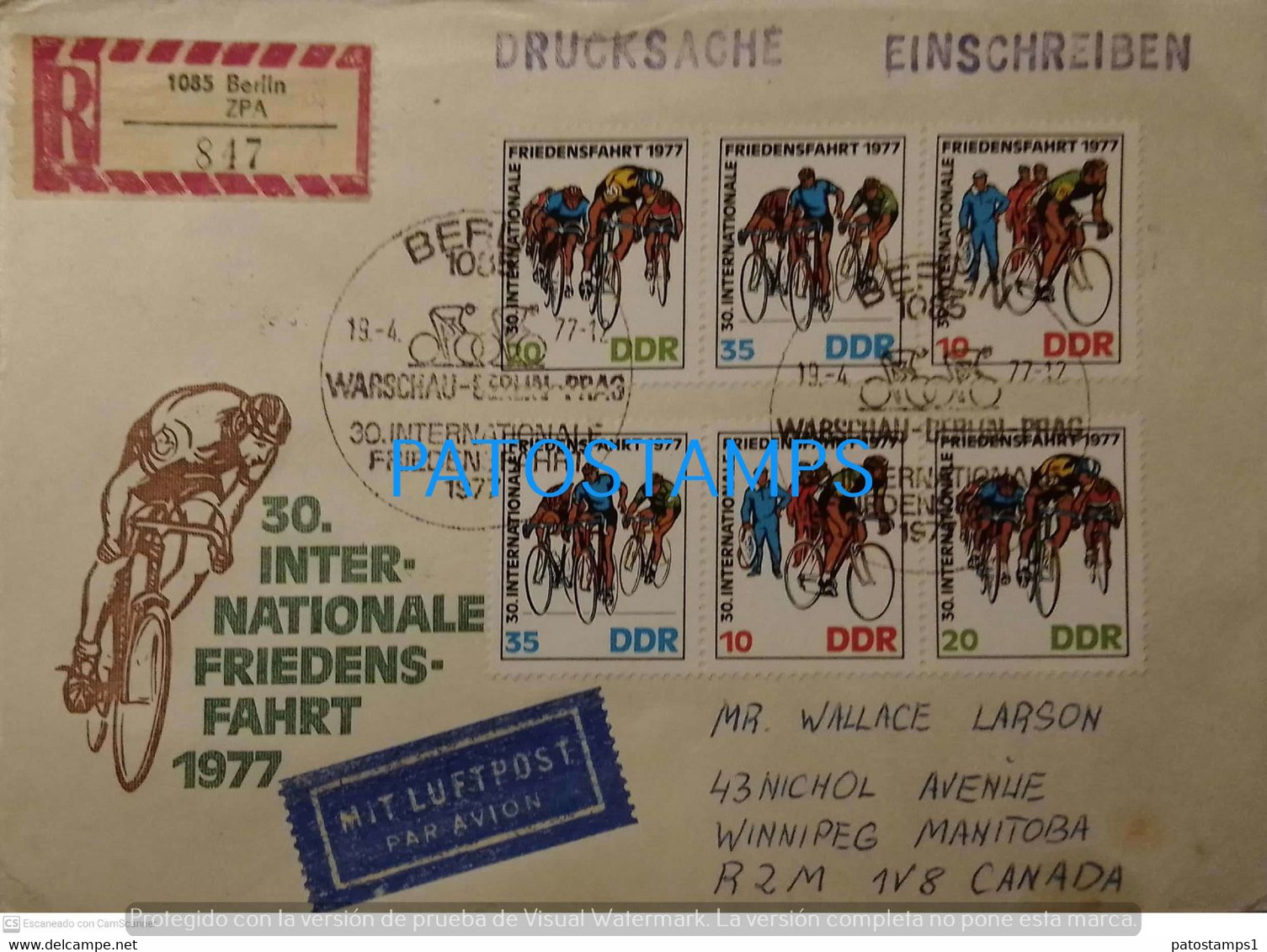 195172 GERMANY DESSAU COVER YEAR 1977 STAMPS CICLISMO CYCLING REGISTERED CIRCULATED TO CANADA NO POSTCARD - Autres & Non Classés