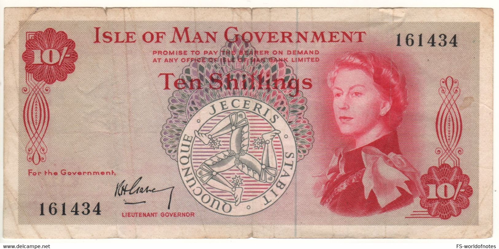 ISLE Of MAN  10 Shillings   P24a  ( 1961  Queen Elizabeth II + Viking Boat At Back ) - 10 Schillings