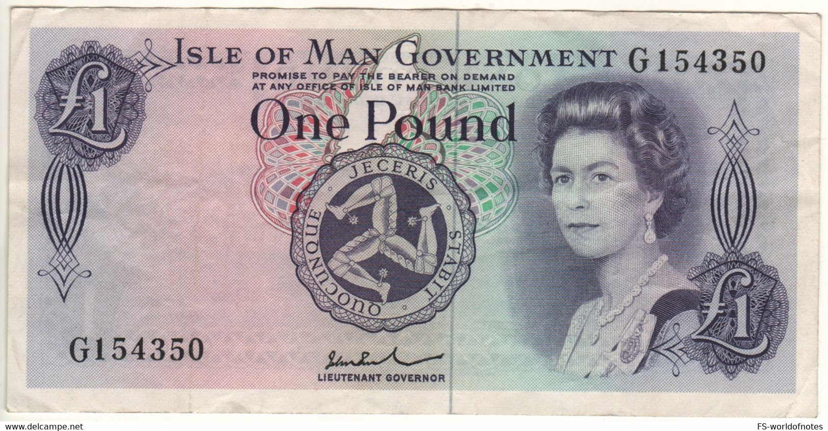 ISLE Of MAN  1 Pound  P29c  ( 1972-75    Queen Elizabeth II + Tynwald Hill At Back ) - 1 Pond