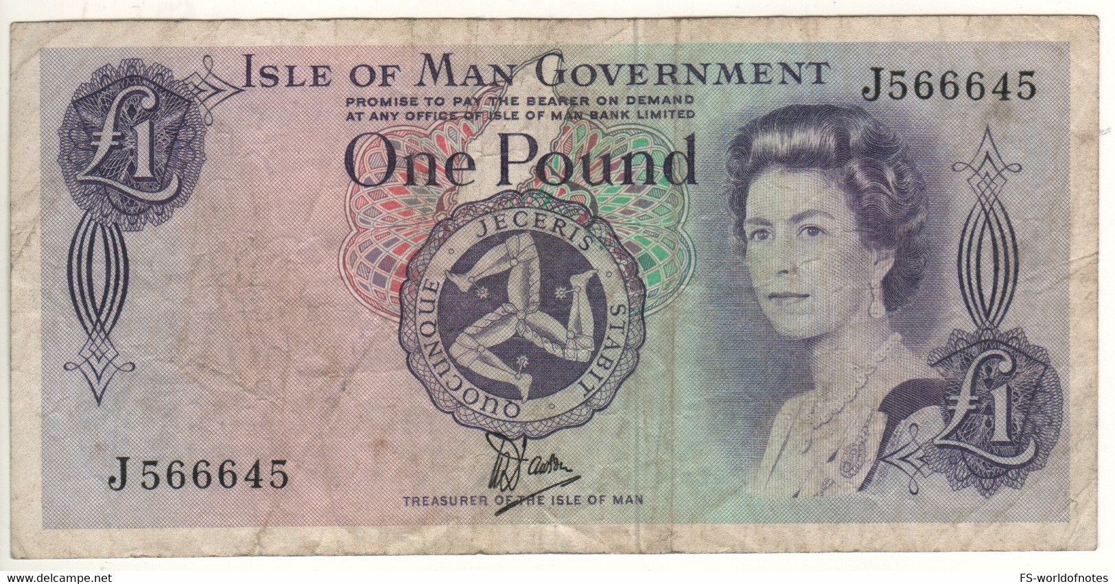 ISLE Of MAN  1 Pound  P34a ( 1979    Queen Elizabeth II + Tynwald Hill At Back ) - 1 Pound