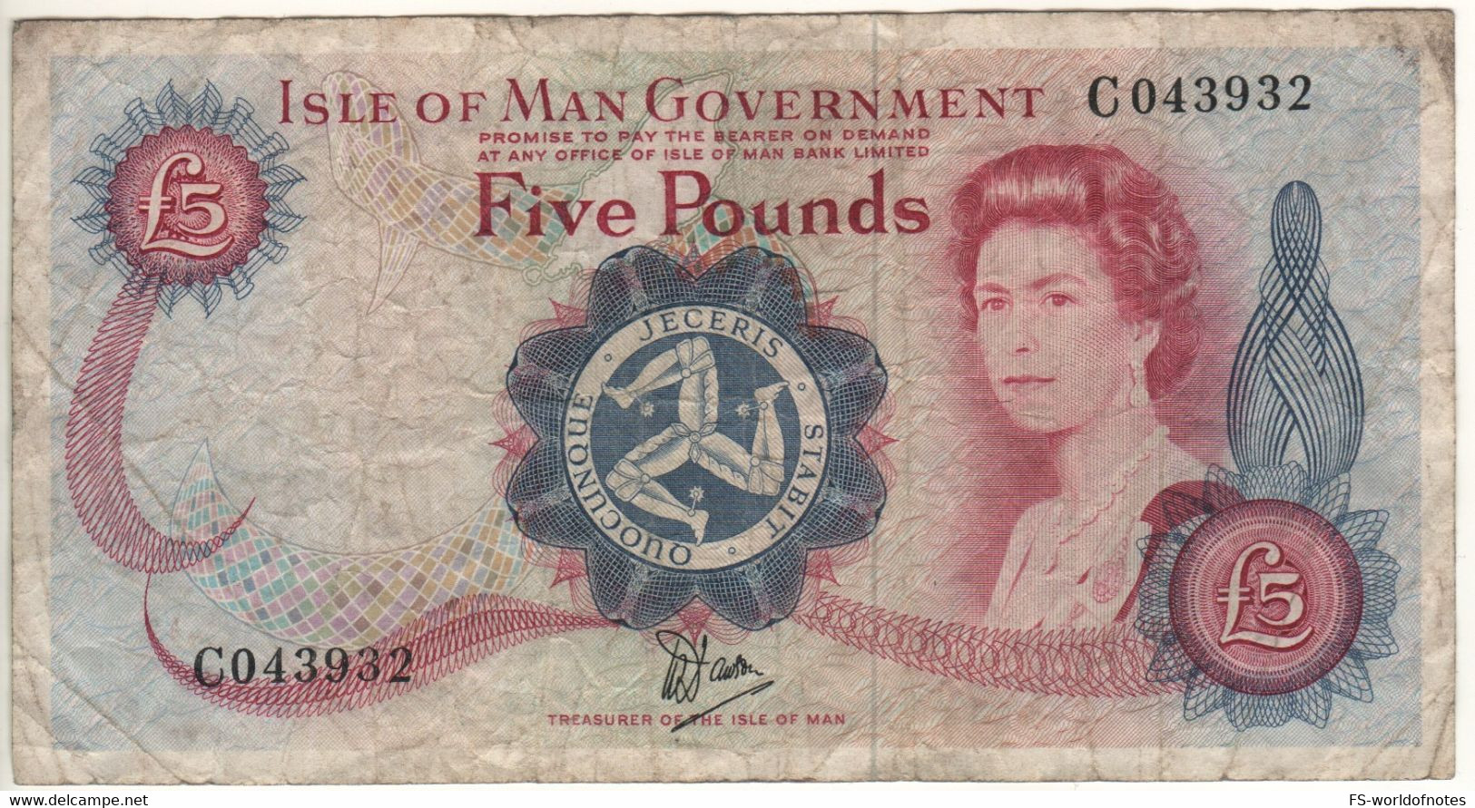 ISLE Of MAN  5  Pounds   P35a ( 1979    Queen Elizabeth II + Castle Rushen At Back ) - 5 Pond