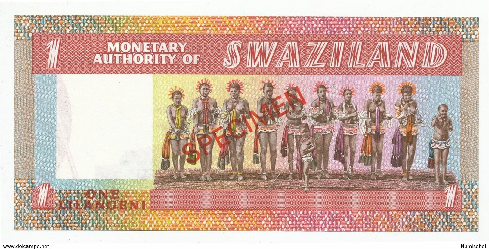 SWAZILAND - 1 Lilangeni SPECIMEN ND(1974) P1s, UNC (SWZ001) - Swasiland