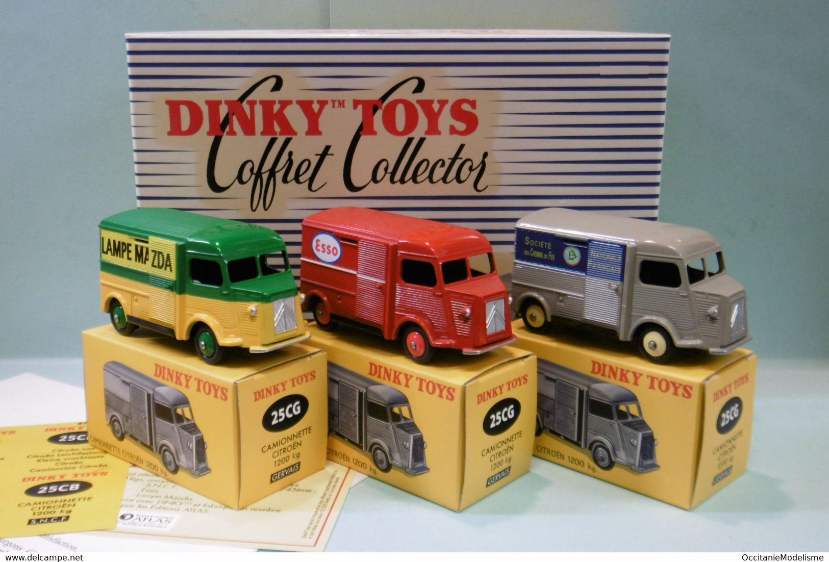 Dinky Toys / Atlas - COFFRET 3 Fourgons Citroën 1200kg H SNCF + ESSO + MAZDA Réf. 25 CS BO 1/43 - Dinky