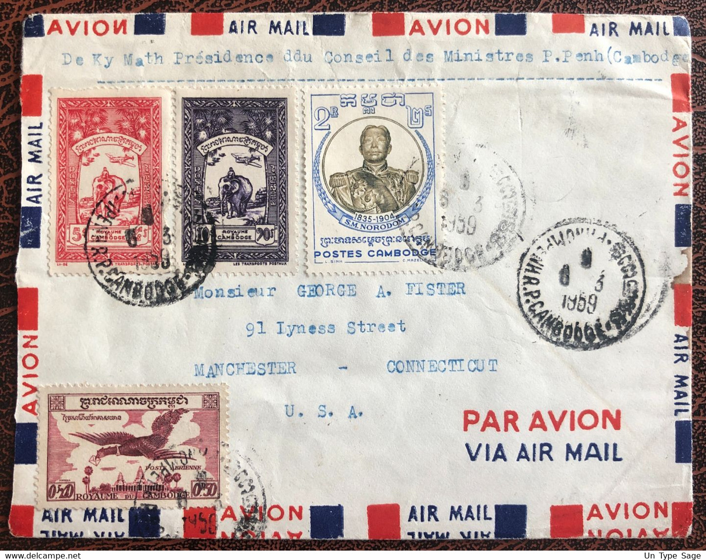 Cambodge, Divers Sur Enveloppe De Phnom Penh 6.3.1959 Pour Les USA - (B3857) - Kambodscha