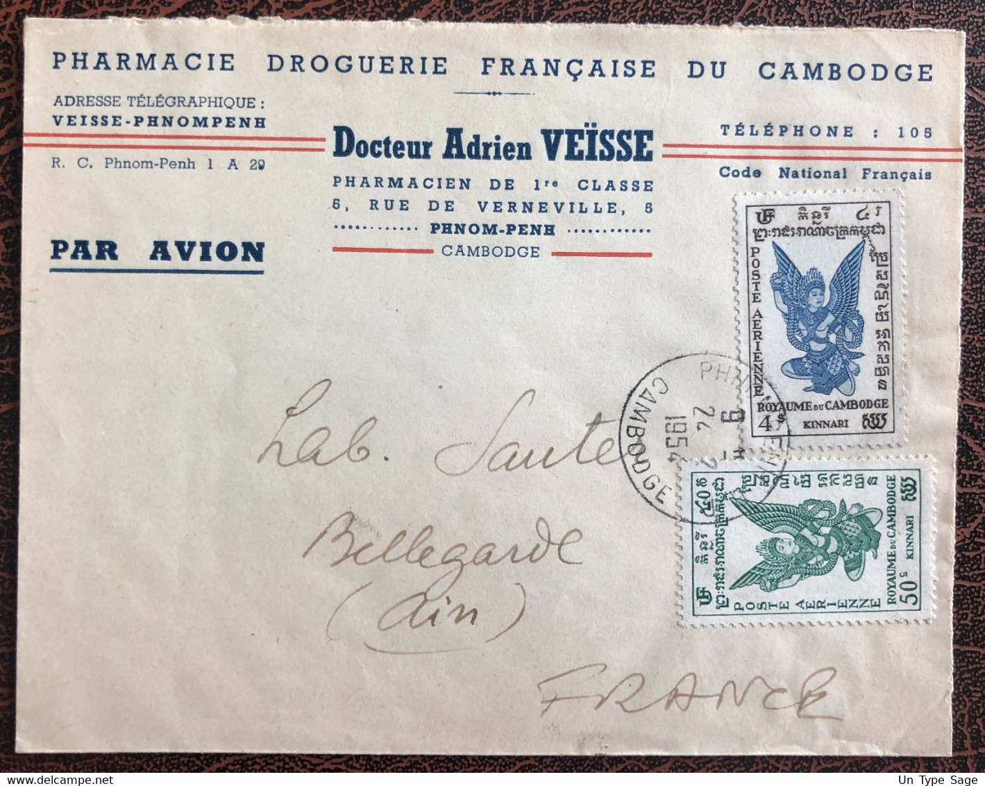 Cambodge, Divers PA Sur Enveloppe De Phnom Penh 24.2.1954 Pour La France - (B3868) - Kambodscha