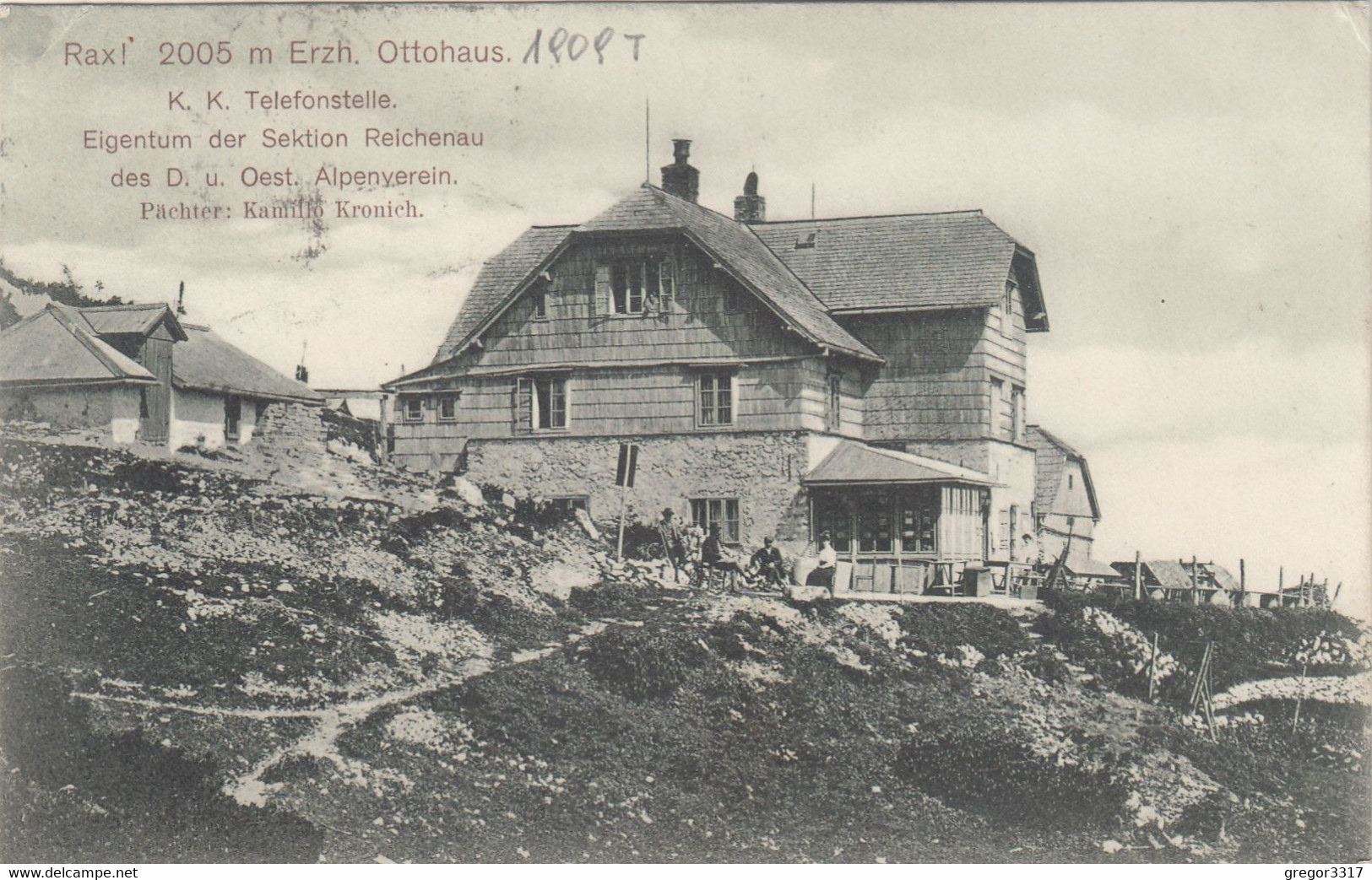 B9301) RAX - Erzh. Ottohaus K.K. Telefonstelle - Sektion REICHENAU Gel. EDLACH 1909 - Raxgebiet