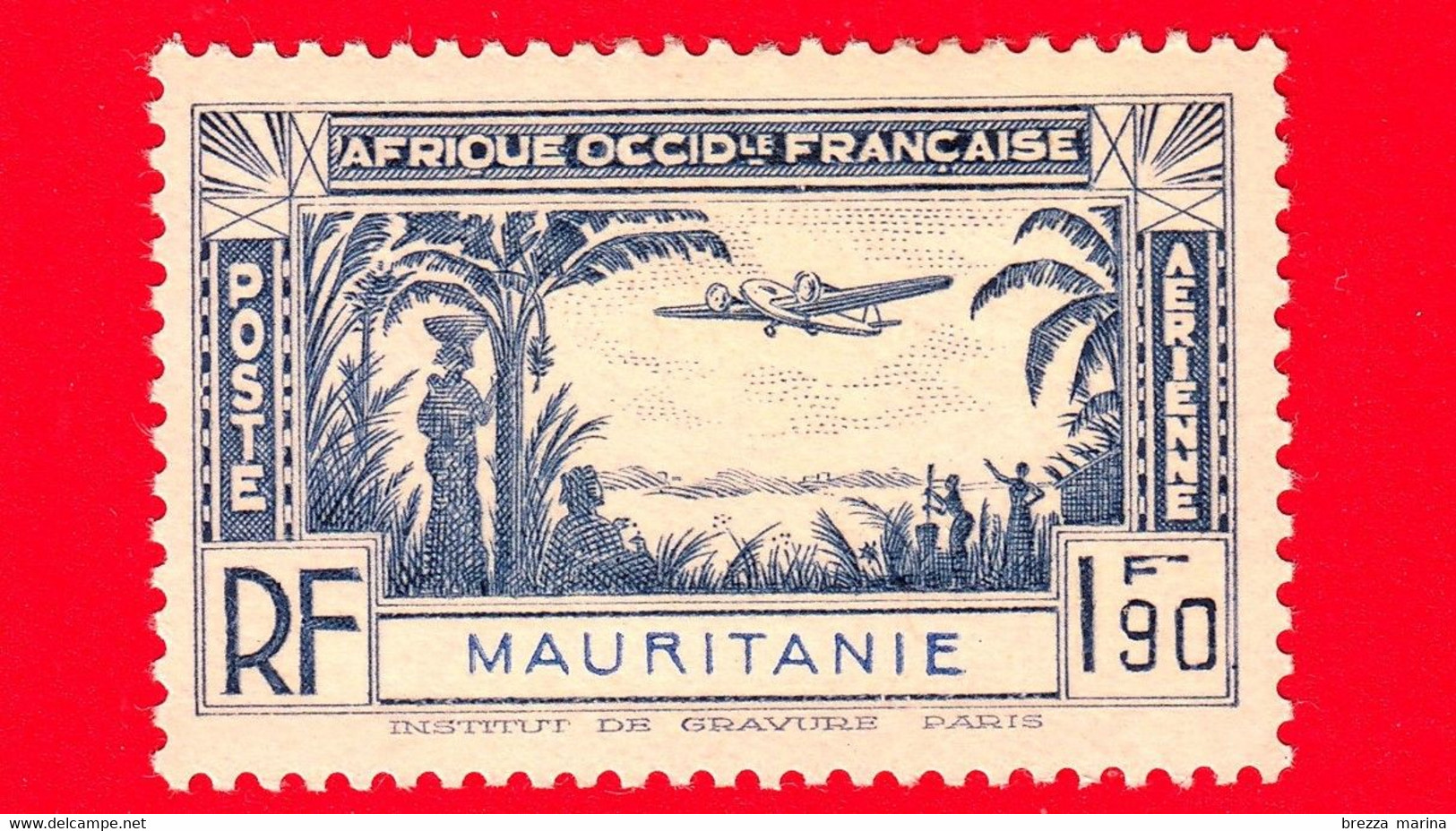 MAURITANIA - Africa Occidentale Francese - AOF - 1940 - Timbro Aereo Dell'Africa Occidentale Francese - 1.90 - P. Aerea - Used Stamps