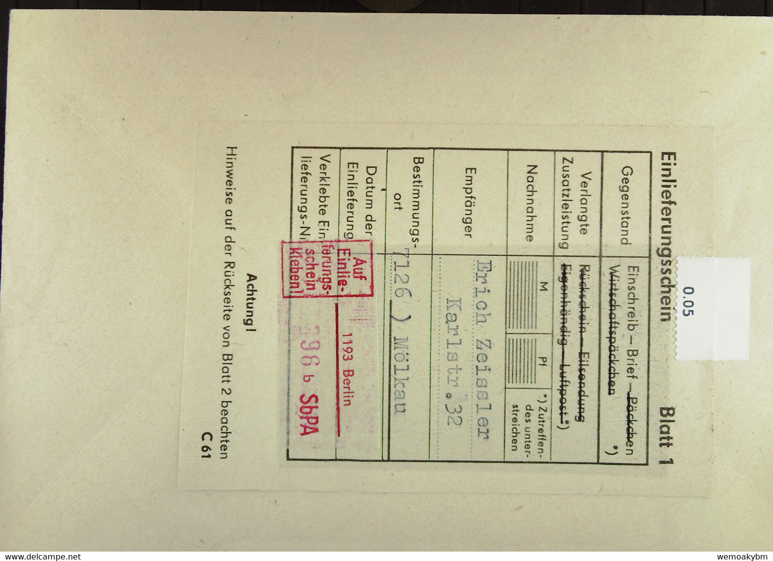 DDR: R-Fern-Bf Mit Selbstbed.-R-Zettel 50 Pf 1193 Berlin (396b) -mit Einliefgsschein Vom 8.6.70 Mit 20 Pf Ulbricht - Etiquettes De Recommandé