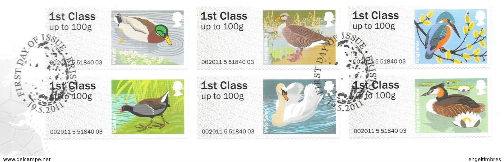 GB -  Post & GO Stamps (6)   2011 BIRDS 3 -    FDC Or  USED  "ON PIECE" - SEE NOTES  And Scans - 2001-2010 Em. Décimales