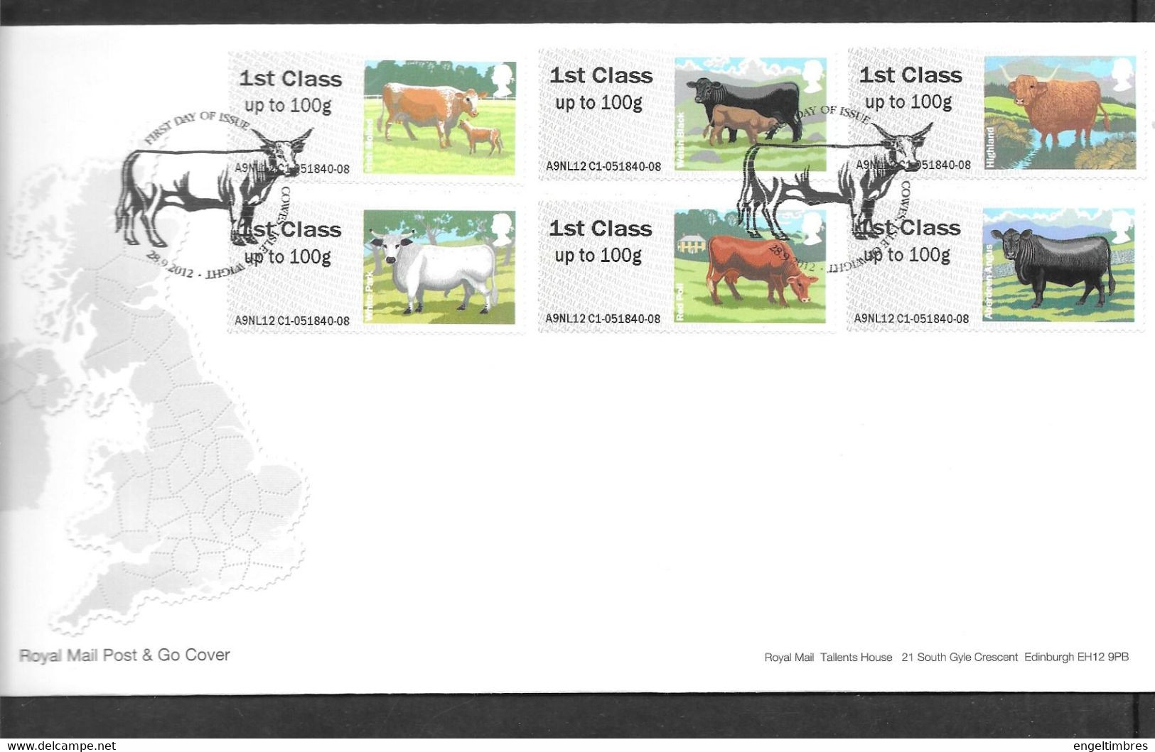 GB -  Post & GO Stamps (6)   2012 CATTLE -    FDC Or  USED  "ON PIECE" - SEE NOTES  And Scans - 2011-2020 Decimale Uitgaven