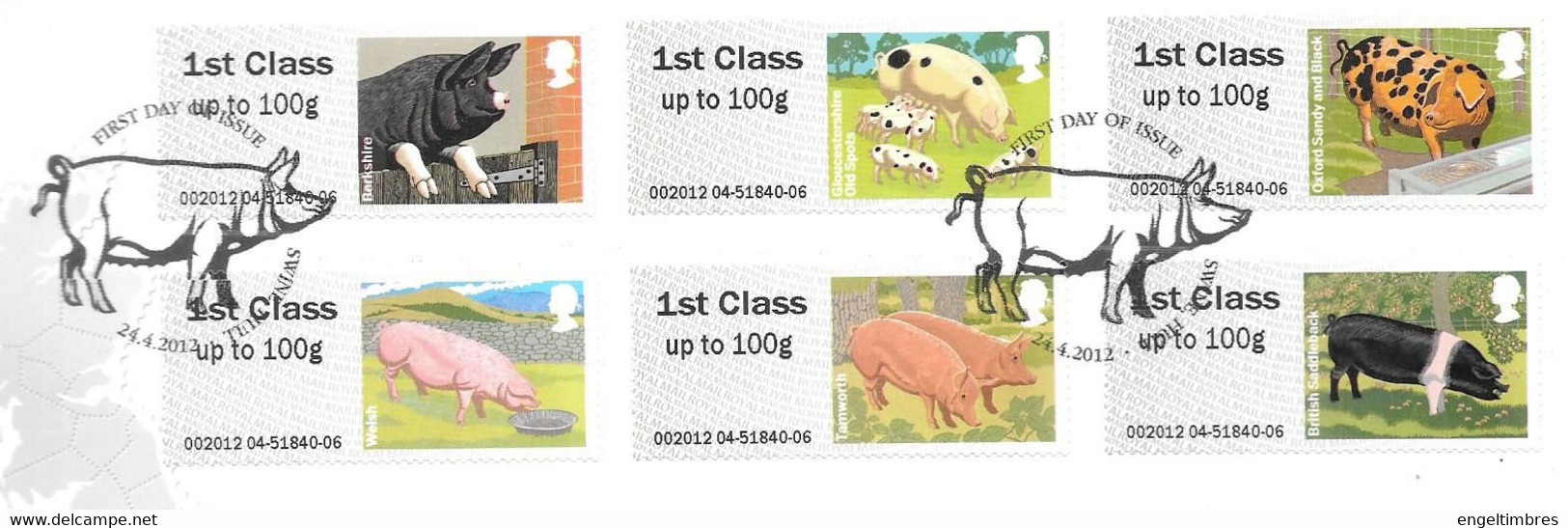 GB -  Post & GO Stamps (6)   2012  PIGS  -    FDC Or  USED  "ON PIECE" - SEE NOTES  And Scans - 2011-2020 Decimal Issues