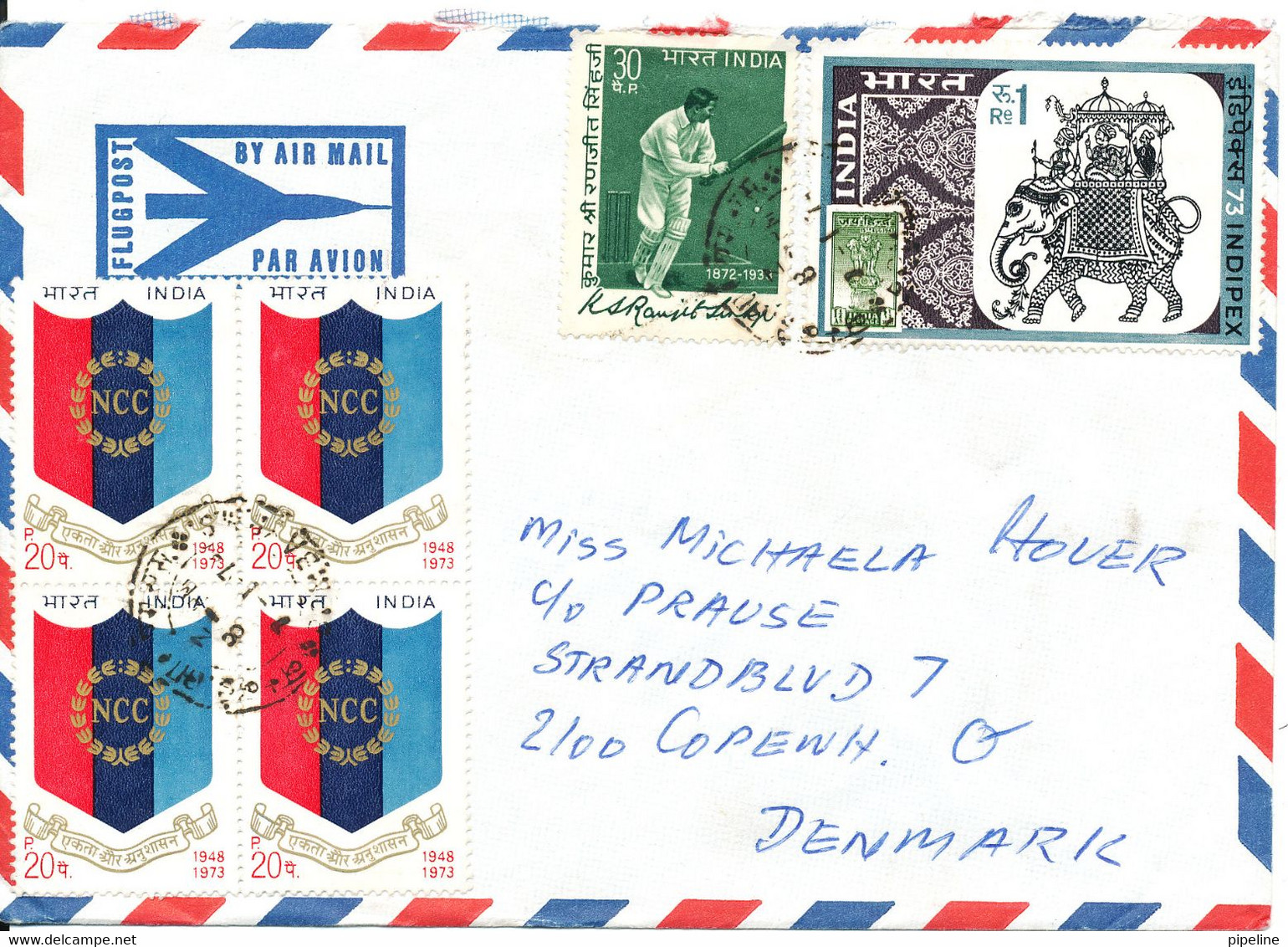 India Air Mail Cover Sent To Denmark 7-1-1974 ?? With More Topic Stamps - Poste Aérienne