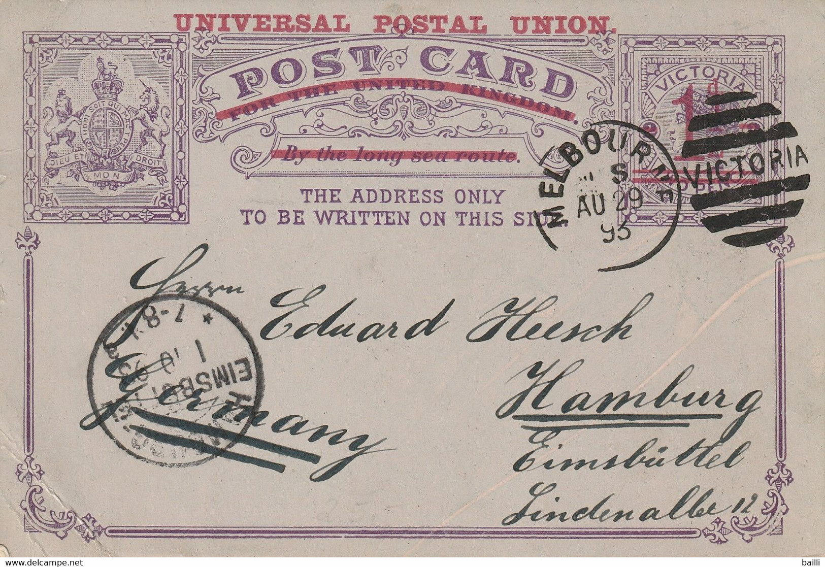 Victoria Joli Entier Postal Illustré Melbourne Pour L'Allemagne 1893 - Covers & Documents