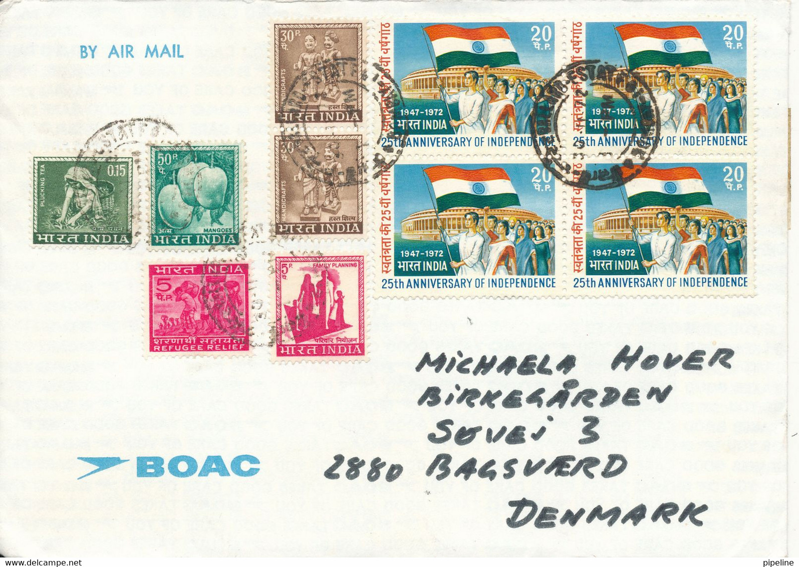 India Air Mail Cover Sent To Denmark 30-11-1972 With More Topic Stamps - Airmail