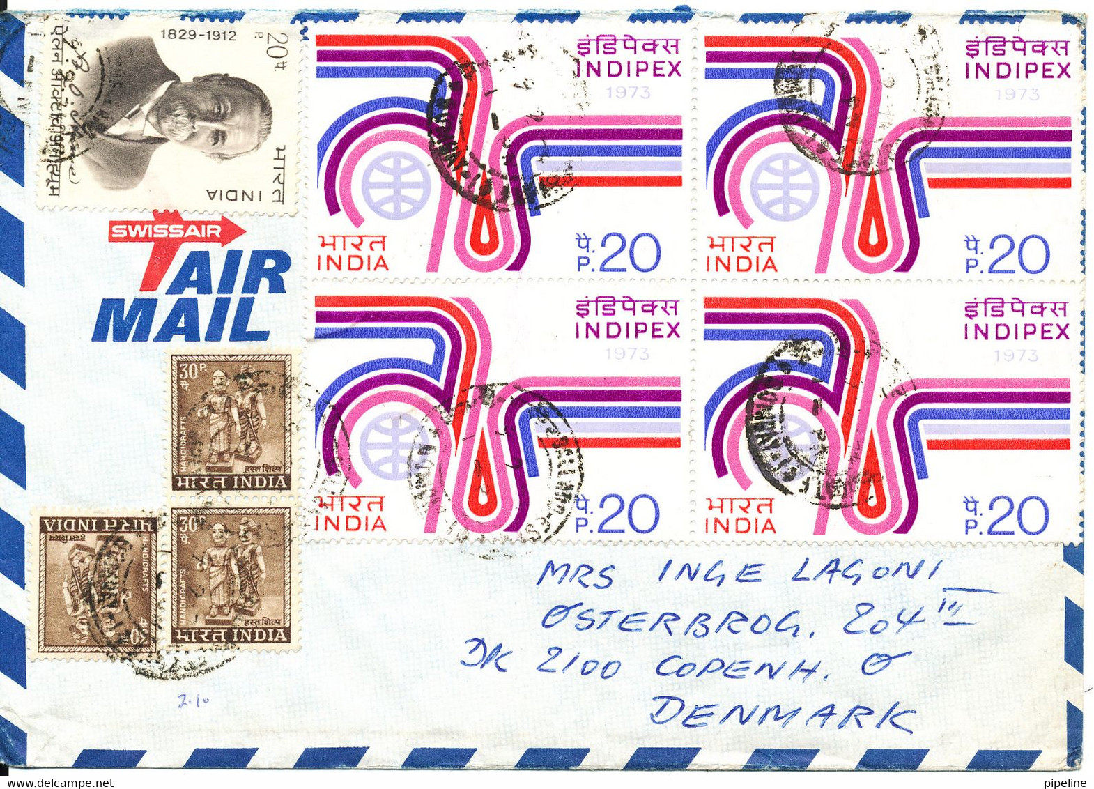 India Air Mail Cover Sent To Denmar 9-2-1974 With More Topic Stamps - Poste Aérienne