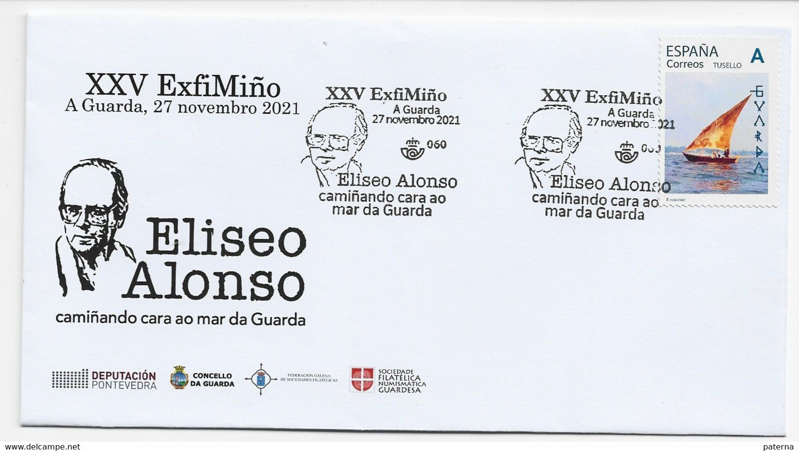 3716  Carta Exfilmiño A Guarda 2021 , Eliseo Alonso,  , Escritor, TU SELLO. - Lettres & Documents