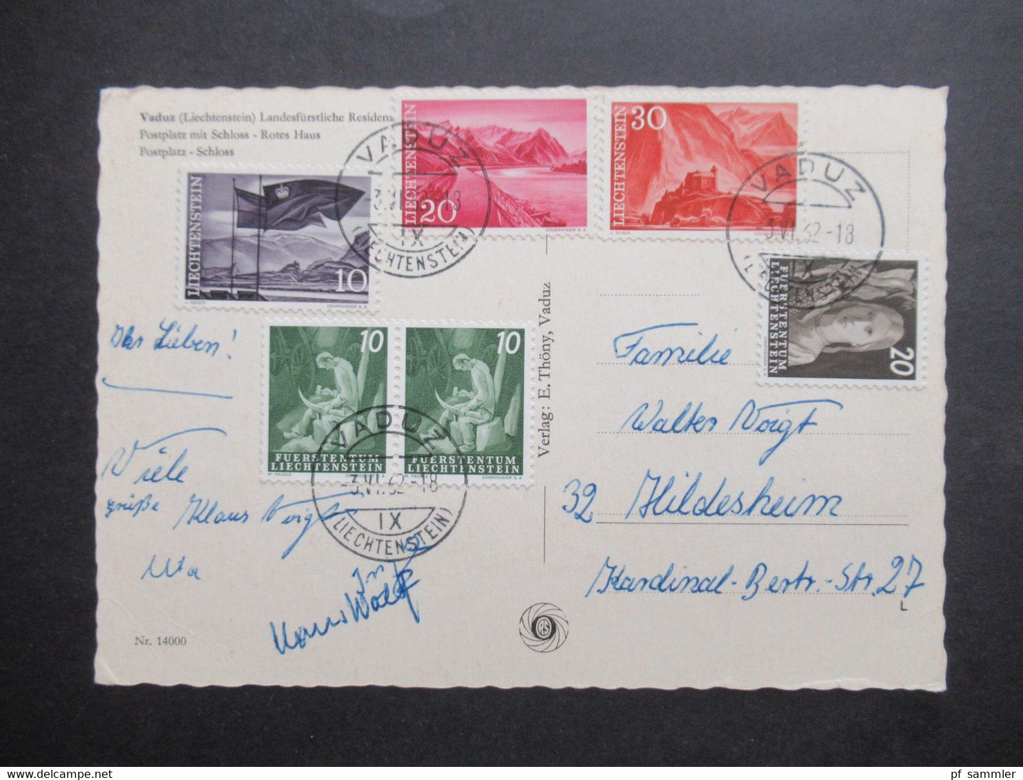 Fürstentum Liechtenstein 1962 Mehrbild AK Vaduz Nach Hildesheim Mit 6 Marken Frankiert - Storia Postale