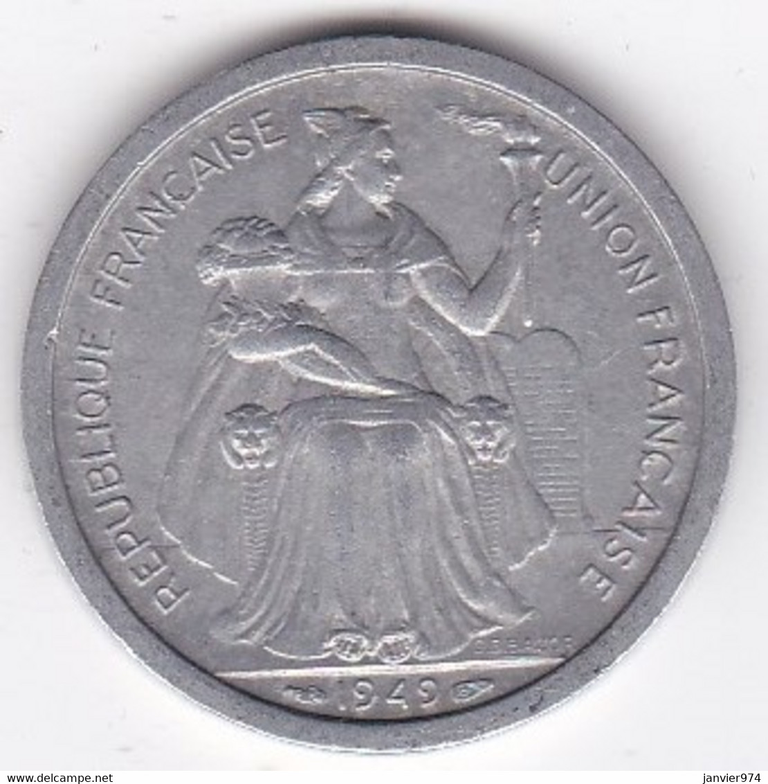 Nouvelle-Calédonie – Union Française. 2 Francs 1949. Aluminium - Nueva Caledonia