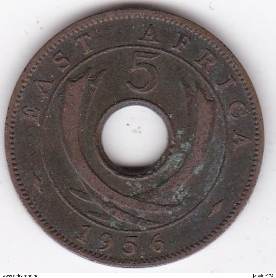 East Africa 5 Cents 1956 H,  Elizabeth II, En Bronze, KM# 37 - Colonia Britannica