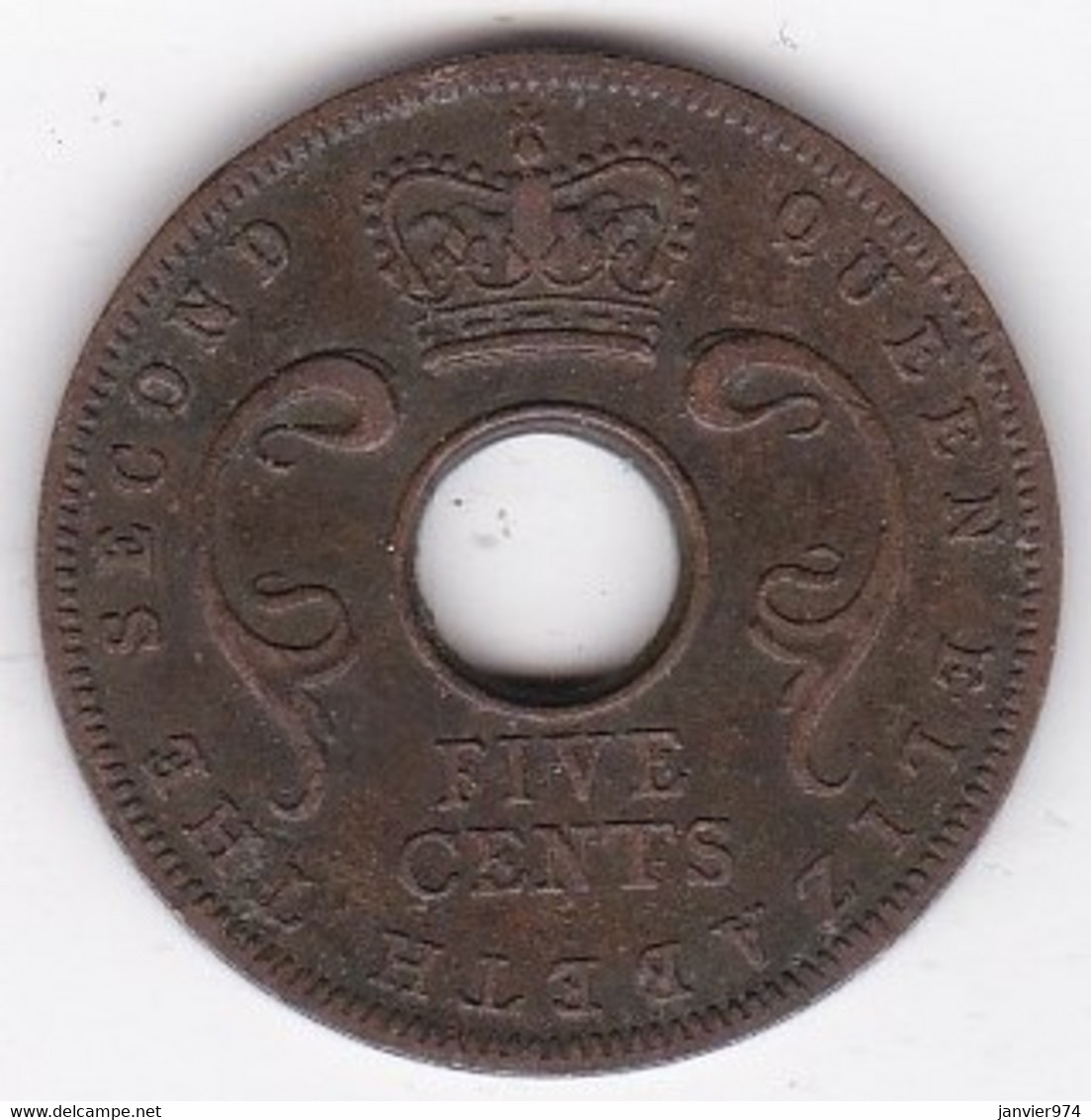 East Africa 5 Cents 1956 H,  Elizabeth II, En Bronze, KM# 37 - British Colony