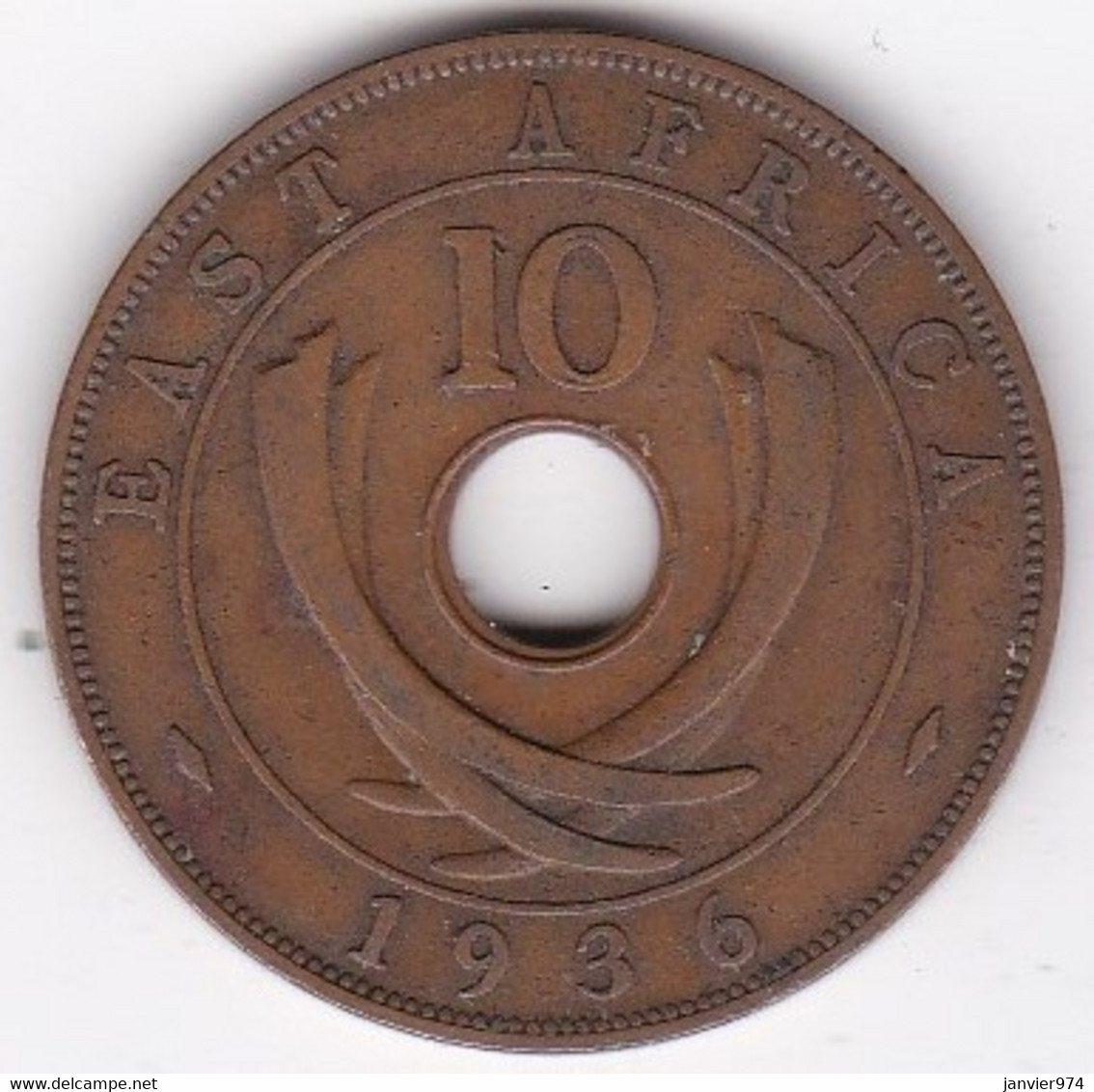 East Africa 10 Cents 1936 , Edward VIII, En Bronze , KM# 24 - Colonia Britannica