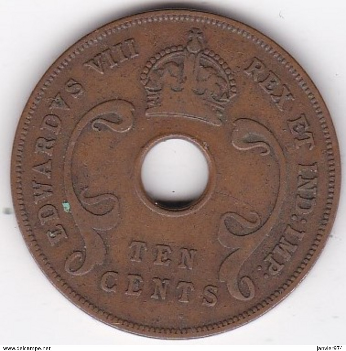 East Africa 10 Cents 1936 , Edward VIII, En Bronze , KM# 24 - Britse Kolonie