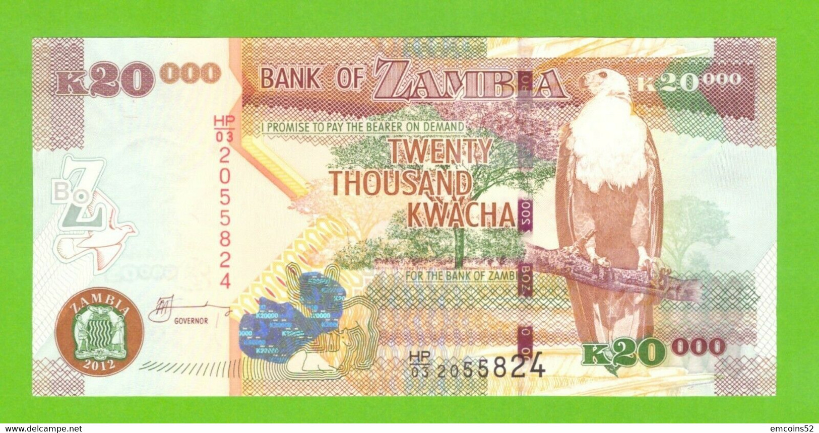 ZAMBIA 20000 KWACHA 2012  P-47h UNC - Zambie