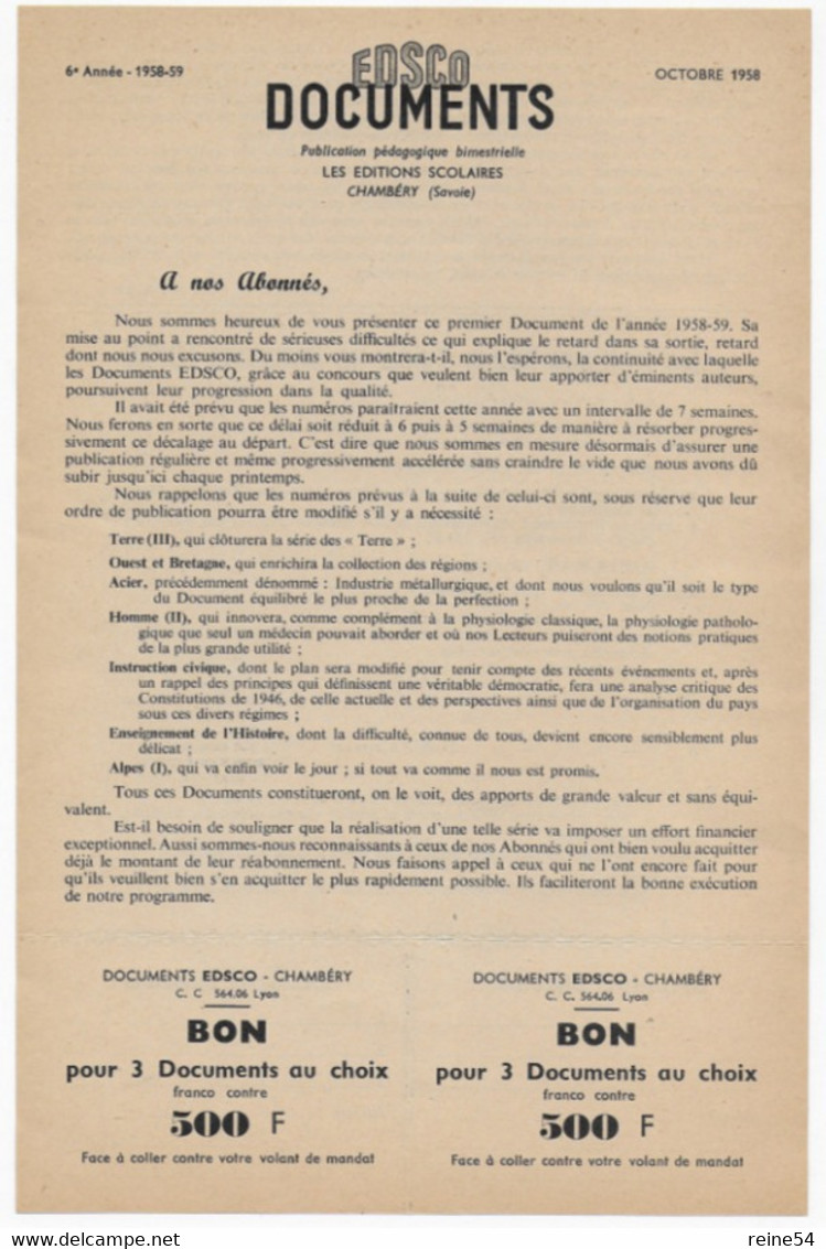 EDSCO DOCUMENTS -LA TERRE (2ème Partie) 4e Année-Pochette N°3 Oct.1958--support Enseignants- Les Editions Scolaires - Fiches Didactiques