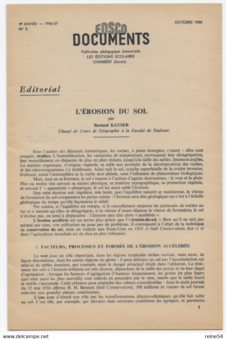 EDSCO DOCUMENTS -LA TERRE (2ème Partie) 4e Année-Pochette N°3 Oct.1958--support Enseignants- Les Editions Scolaires - Fiches Didactiques