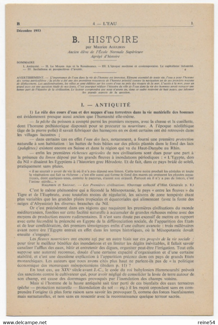 EDSCO DOCUMENTS - L'EAU - Pochette N°4 De Octobre 1953 --support Enseignants- Les Editions Scolaires - Lesekarten