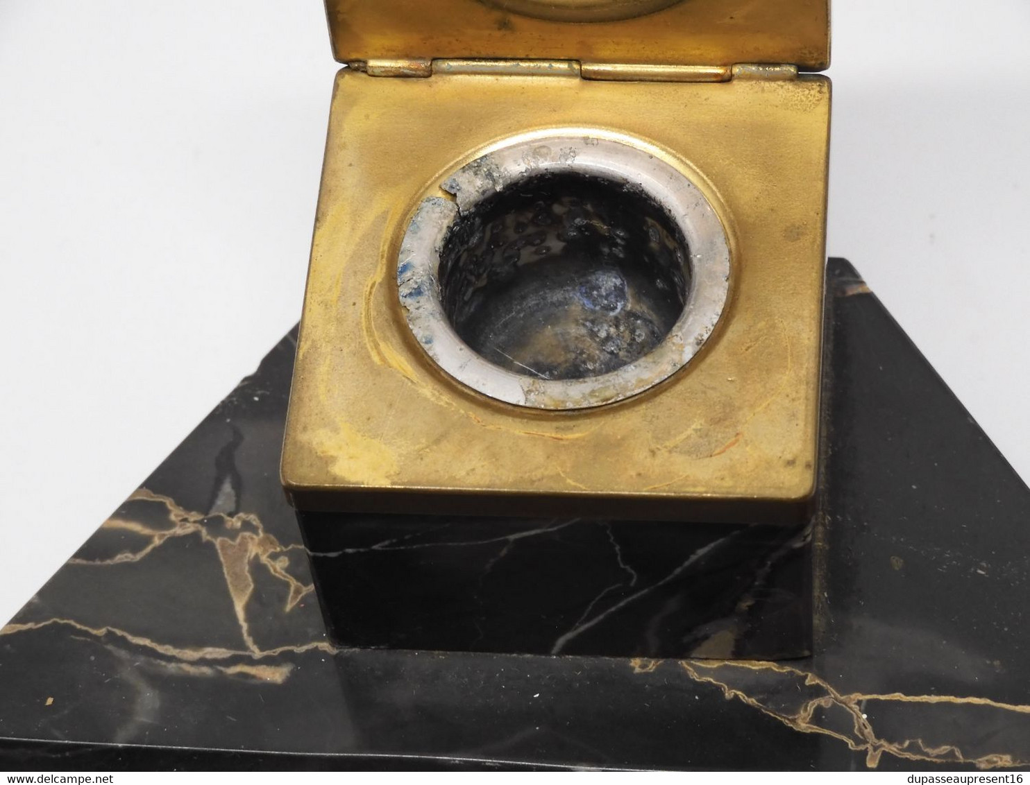 *ANCIEN ENCRIER PORE PLUME MARBRE NOIR Avec Accidents COLLECTION DECO BUREAU  E - Inkwells