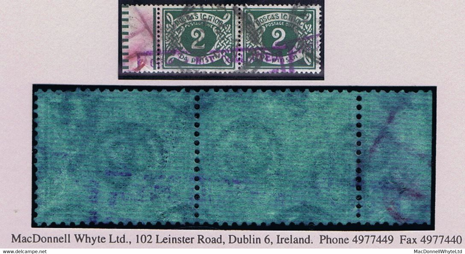 Ireland P Due 1925 SE 2d Green Pair "Watermark Sideways Reading Down" Pair Used Drogheda 1931 Cds - Postage Due