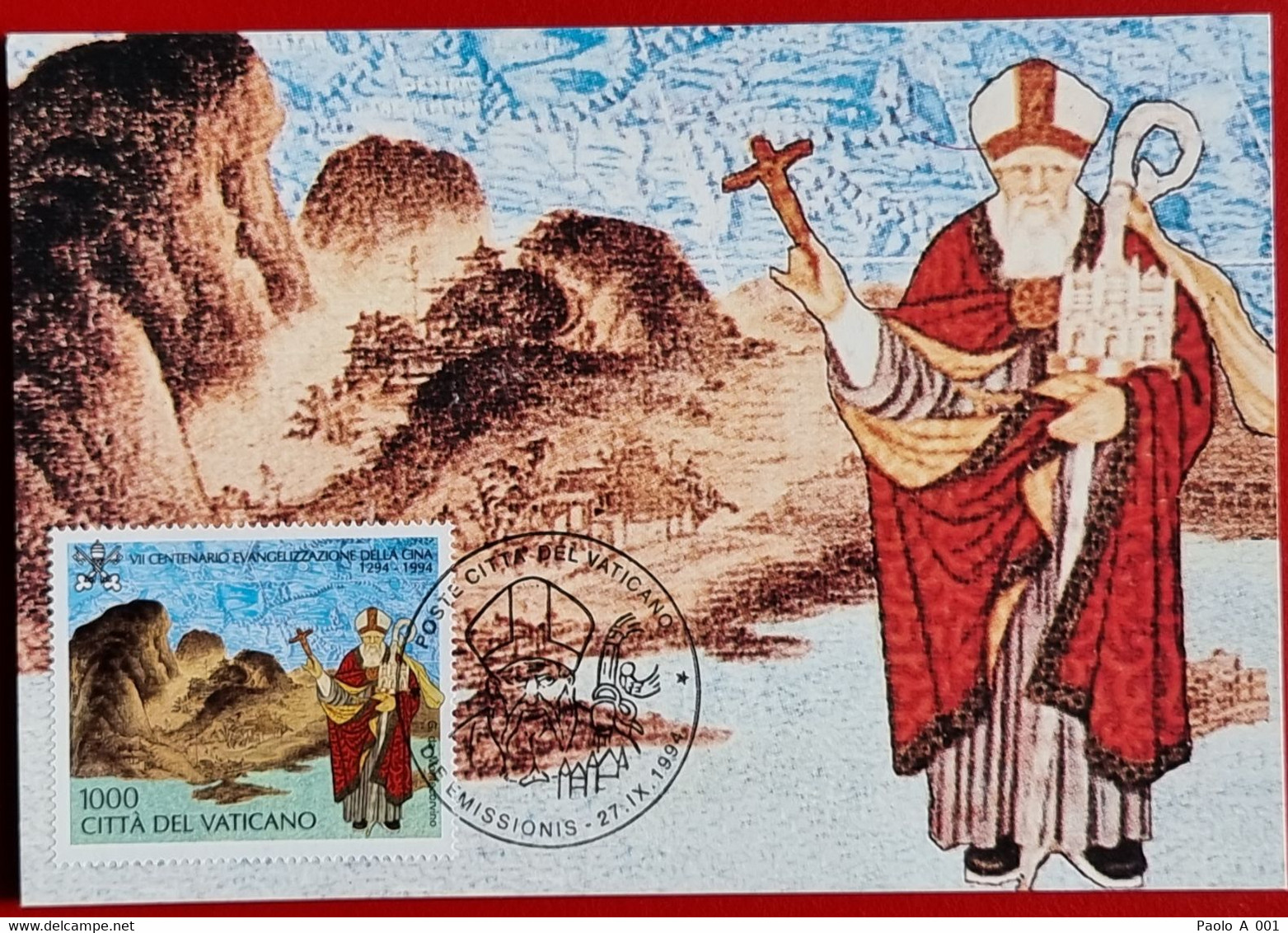 VATICANO VATICAN VATIKAN 1994 700 YEARS CHINA EVANGELIZATION GIOVANNI MONTECORVINO MAXIMUM CARD - Covers & Documents