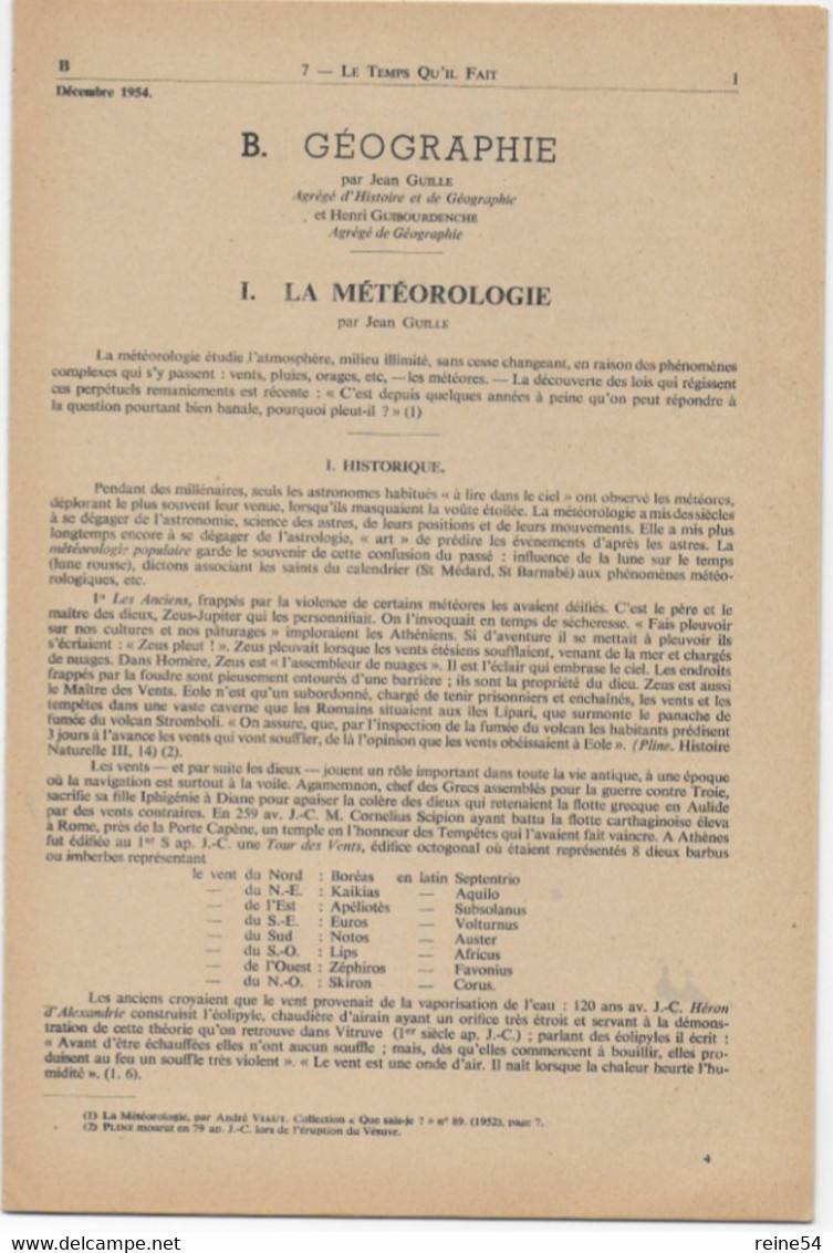 EDSCO DOCUMENTS- LE TEMPS QU'IL FAIT  N°7 Déc.1954-Pochette 2e Année--support Enseignants-Les Editions Scolaires - Fiches Didactiques