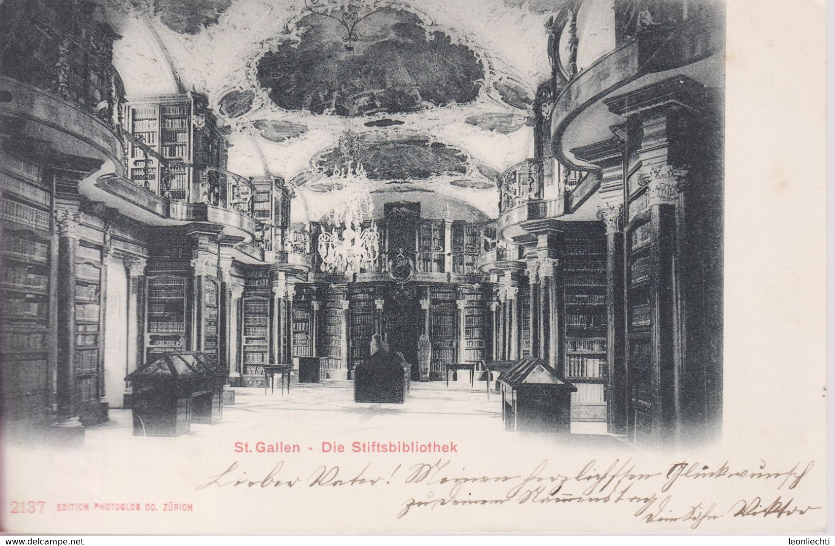 AK: Carte Postale, UPU. St. Gallen - Die Stiftsbibliothek.  ZNr: 82 / Mi: 84 Ziffermuster - Biblioteche