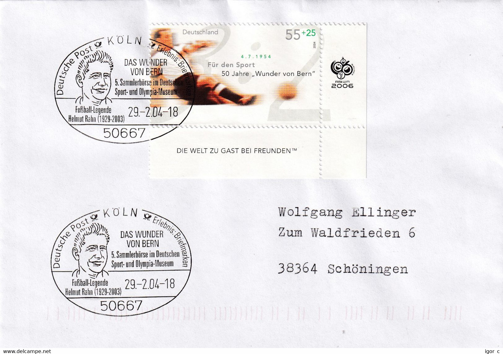 Germany 2004 Cover; Football Fussball Soccer Calcio; FIFA World Cup 1954; Wunder Von Bern; Helmut Rahn Football Legend - 1954 – Zwitserland