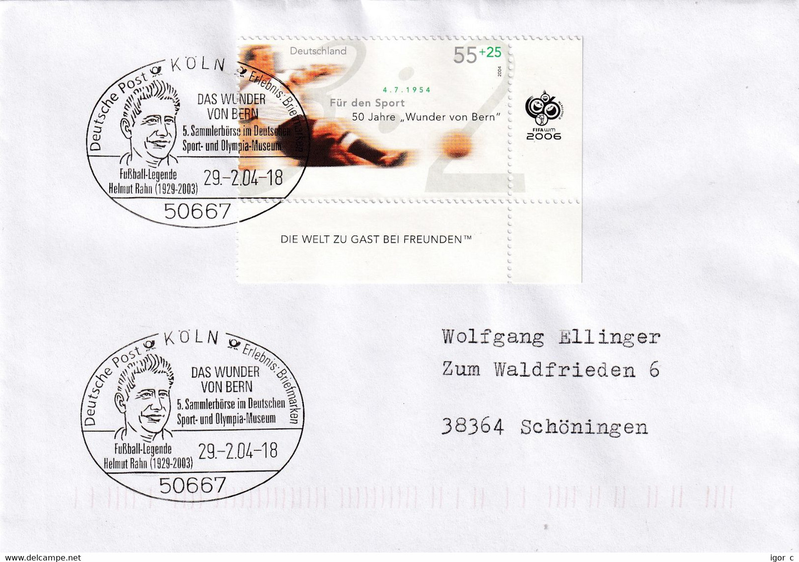 Germany 2004 Cover; Football Fussball Soccer Calcio; FIFA World Cup 1954; Wunder Von Bern; Helmut Rahn Football Legend - 1954 – Suiza
