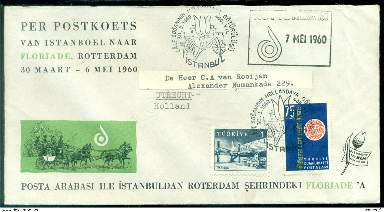 Turkije 1960 Speciale Envelop Per Postkoets Van Istanboel Naar Floriade Rotterdam - Covers & Documents