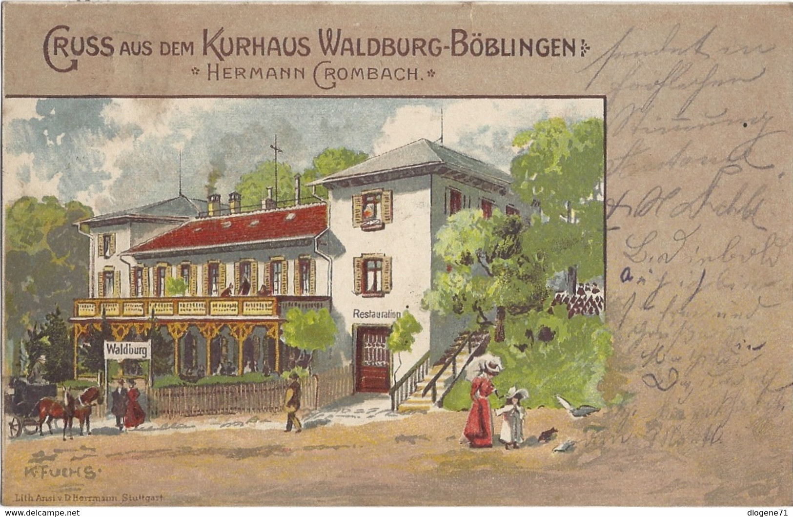 Gruss Aus Dem Kurhaus Waldburg-Böblingen Künstlerkarte K. Fuchs 1900 Selten - Böblingen