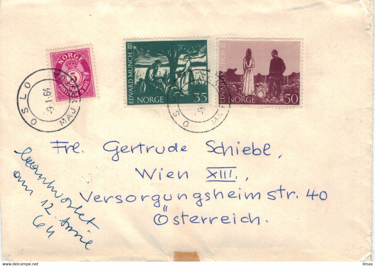 Oslo 1964 > Wien - Edvard Munch - Menschen Am Strand - Paar Unterm Baum - Storia Postale