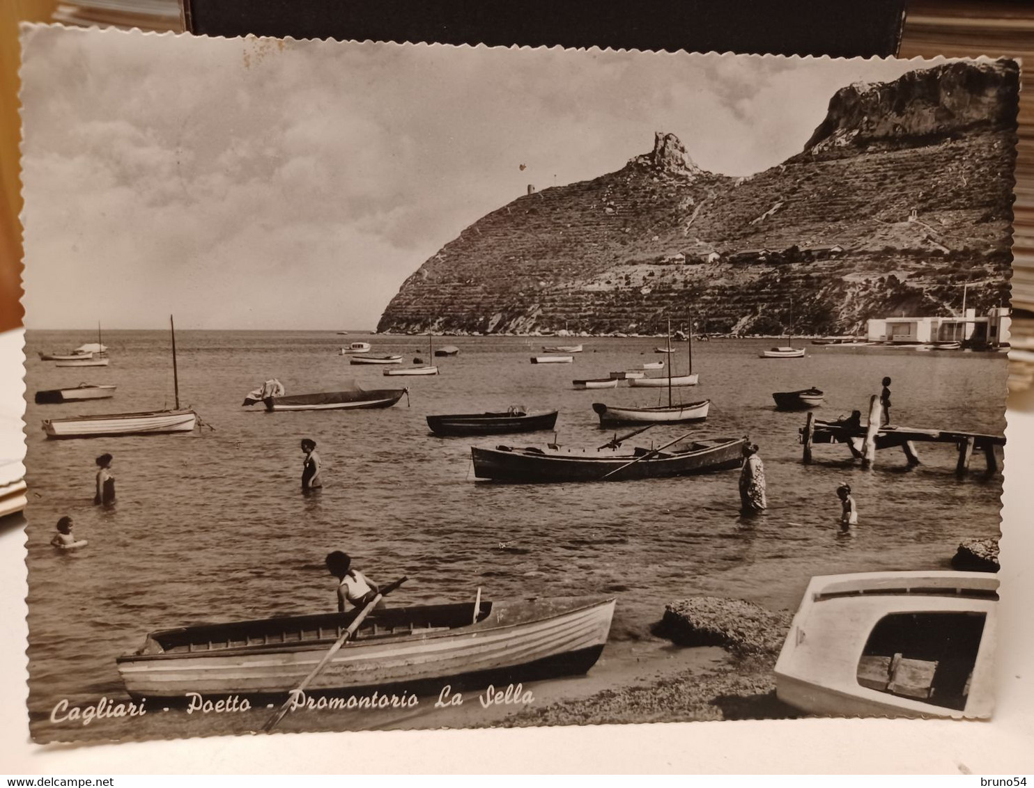 Cartolina Cagliari Il Poetto Promontorio La Sella ,barche Anni 50 - Cagliari