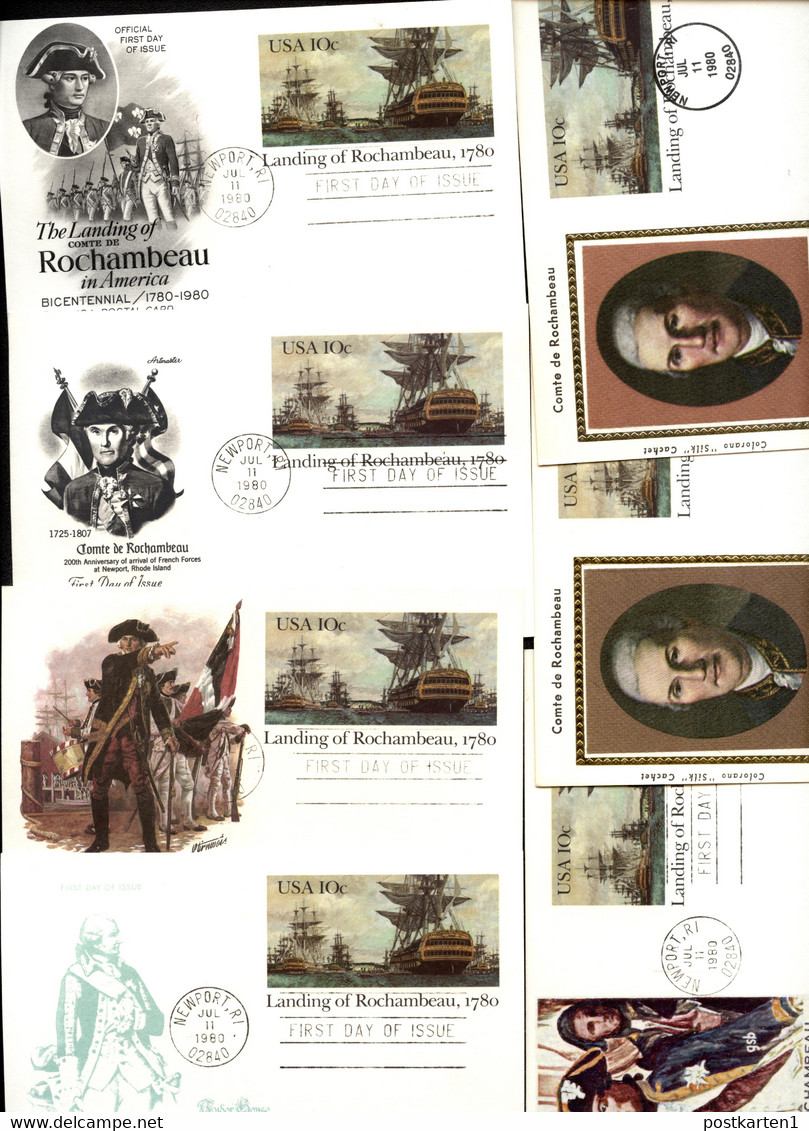 LANDING OF ROCHAMBEAU USA UX84 7 Postal Cards FDC 1980 - 1961-80