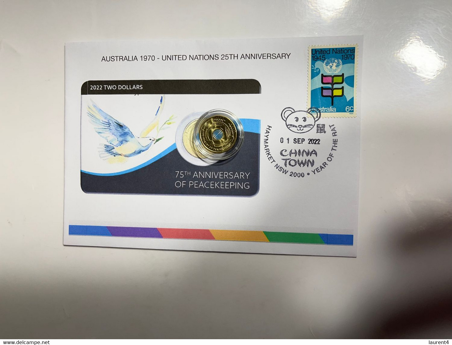 (3 L 71) Australian 75th Ann. Peacekkeping Coin On Cover With United Nations 1970 Australian Stamp - Sonstige & Ohne Zuordnung