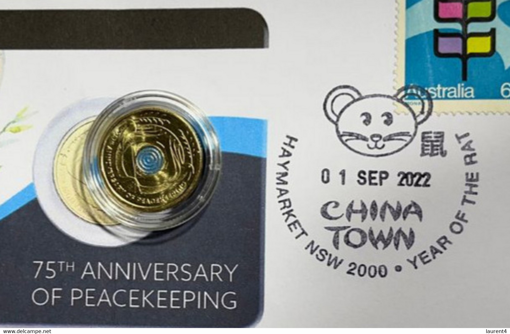 (3 L 71) Australian 75th Ann. Peacekkeping Coin On Cover With United Nations 1970 Australian Stamp - Otros & Sin Clasificación