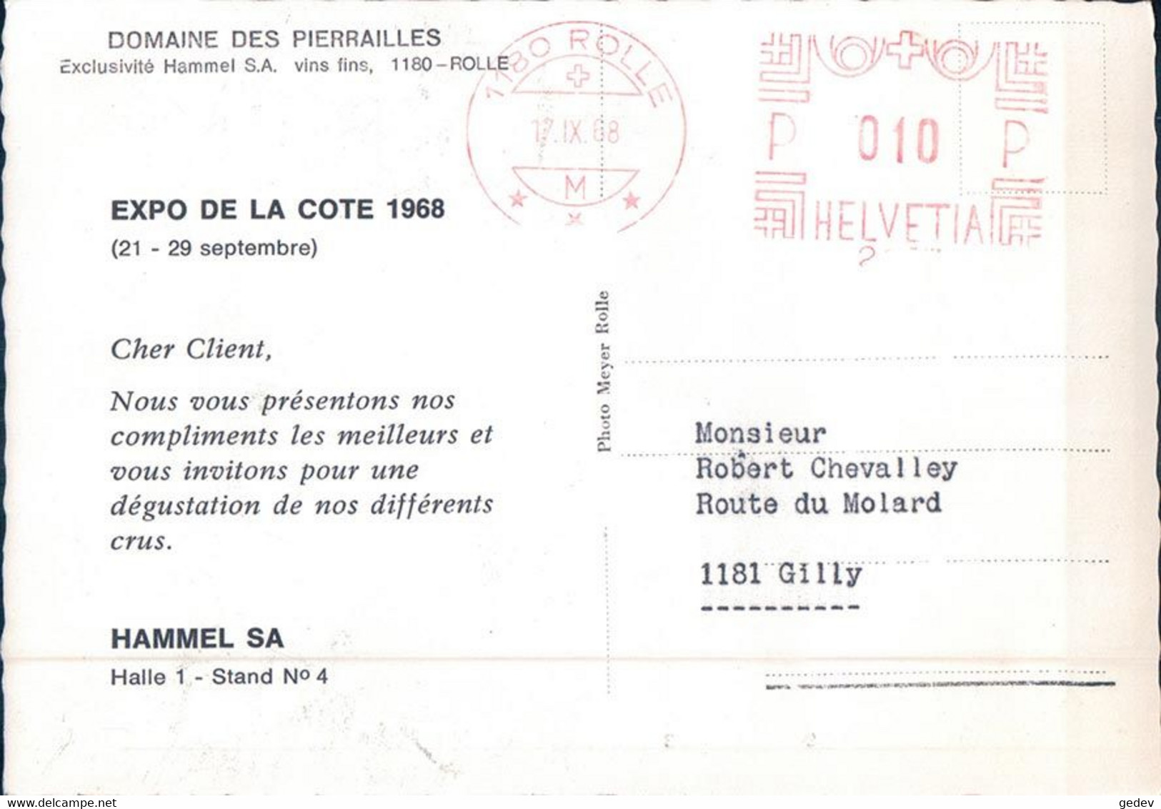 Rolle VD, Domaine Des Pierrailles Publicité Hammel SA, La Cave Et Ses Tonneaux De Chêne (1968) 10x15 - Rolle