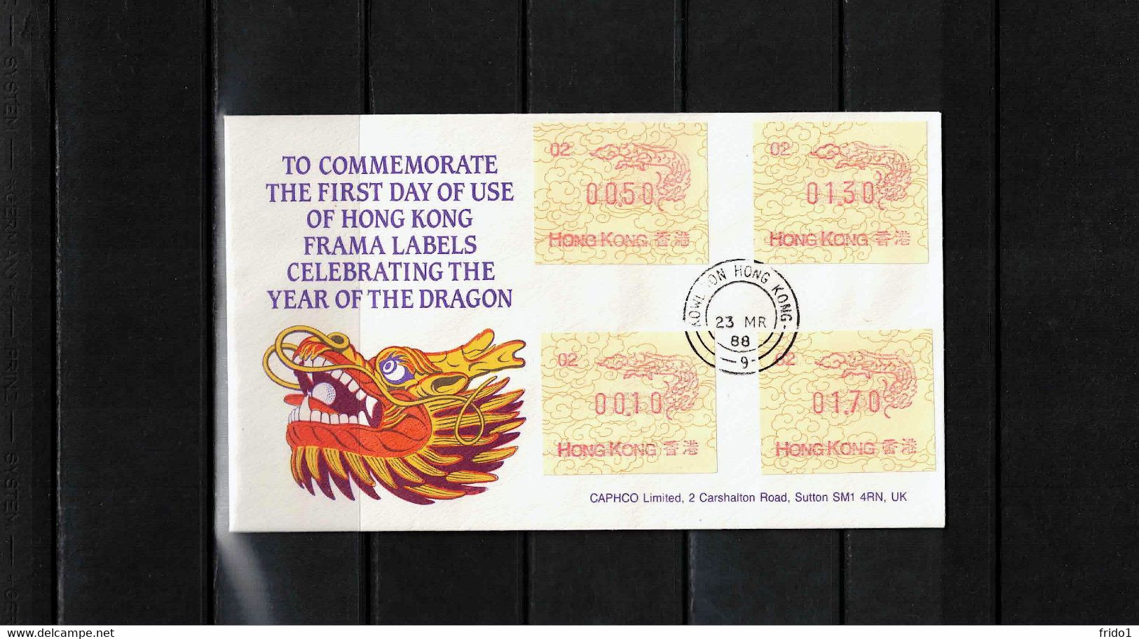 Hong Kong 1988 ATM Frama Labels NR.02 Year Of The Dragon FDC - FDC