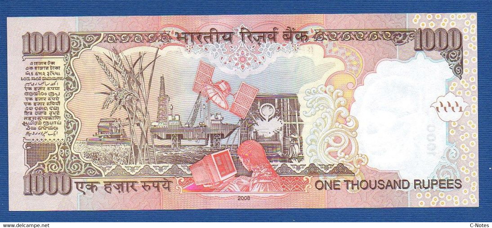 INDIA - P.100l –  1.000 1000 Rupees 2008 Unc,  WITHOUT Plate Letter,  Serie 7AF 211254 - Inde