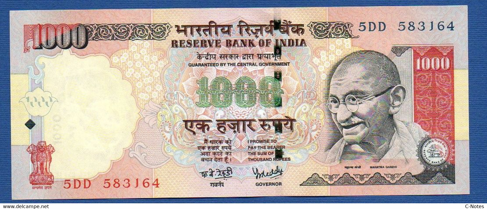 INDIA - P.100i –  1.000 1000 Rupees 2008 Unc,  WITHOUT Plate Letter,  Serie 5DD 583164 - India